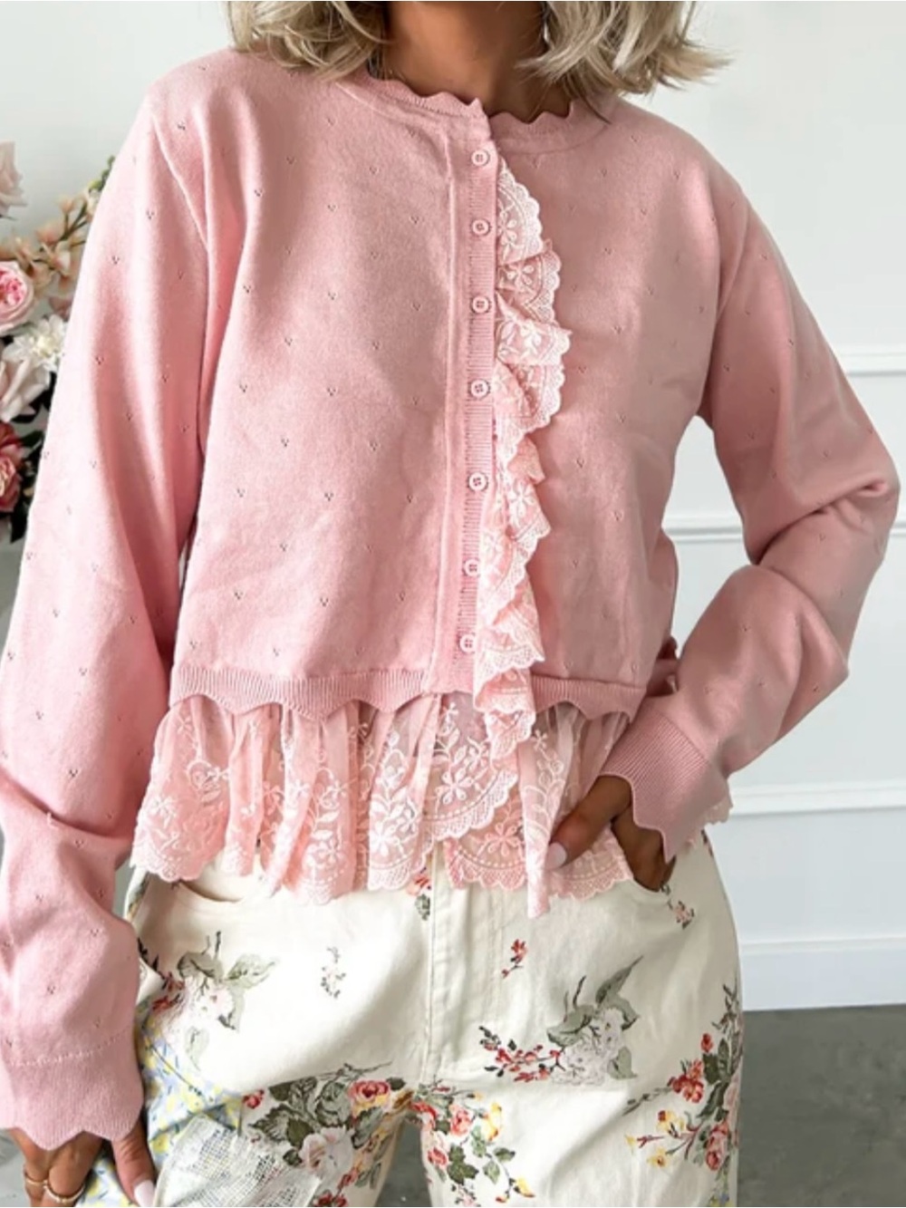 Pink Lace Cardigan - Picture 2 of 5